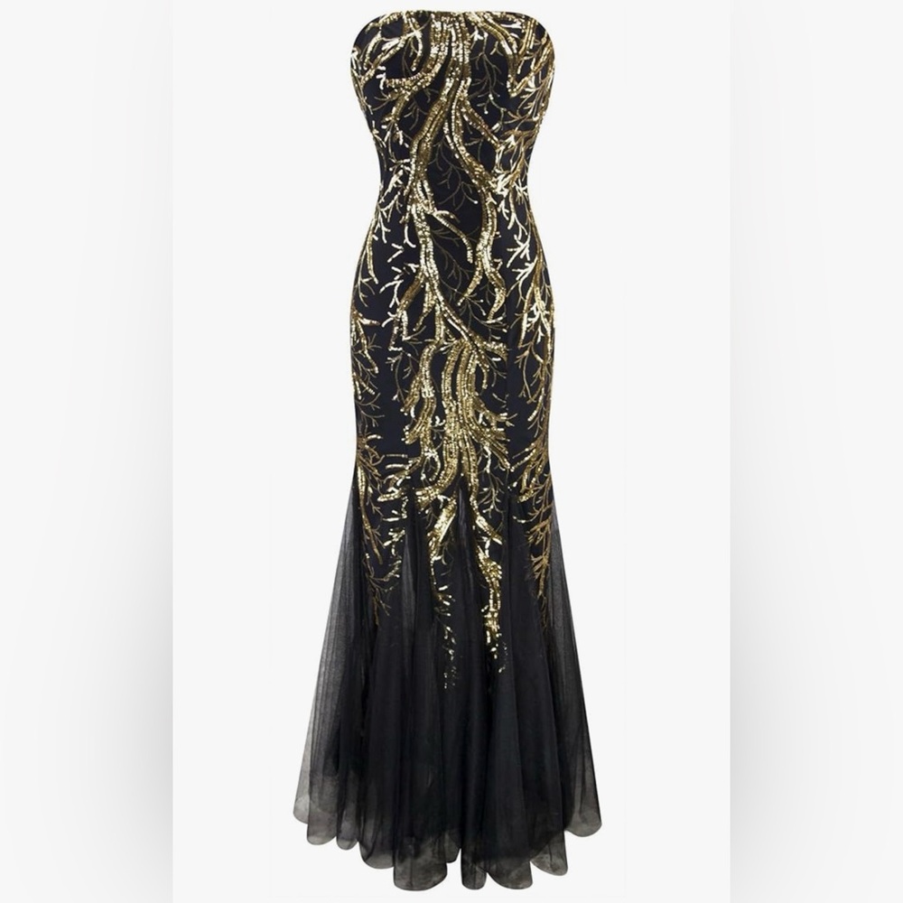 Sale! Elegant Black and Gold Evening Gown